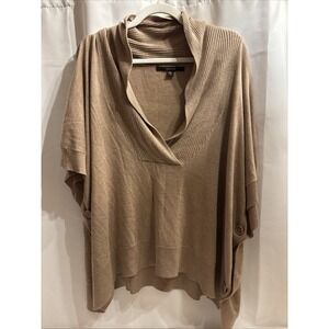 Fever Women's Tan Cowl V-Neck shawl W/Buttons Batwing Size Small